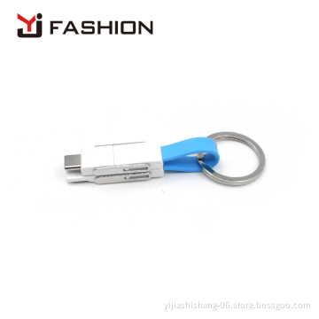 Yijiashishang 2019 New gift item 4 in 1 keychain usb data cable charger for iPhone 8 pin + Micro USB + USB-C both use